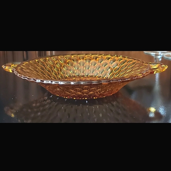Vntg "Honeycomb Amber" 2 Handled Dish by Indiana Glass - Picture 3 of 9